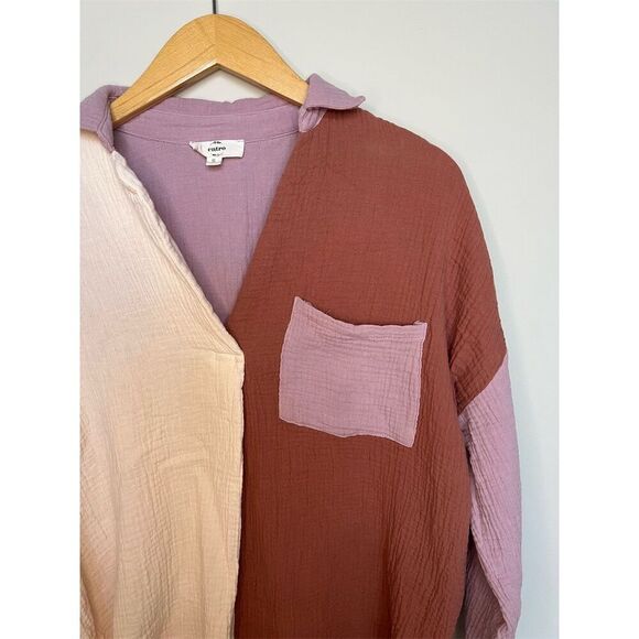 Anthropologie ENTRO Women's Colorblock V-Neck Collared Blouse Size S - Picture 5 of 10